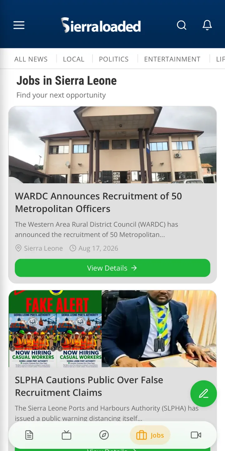 Jobs in Sierra Leone screen