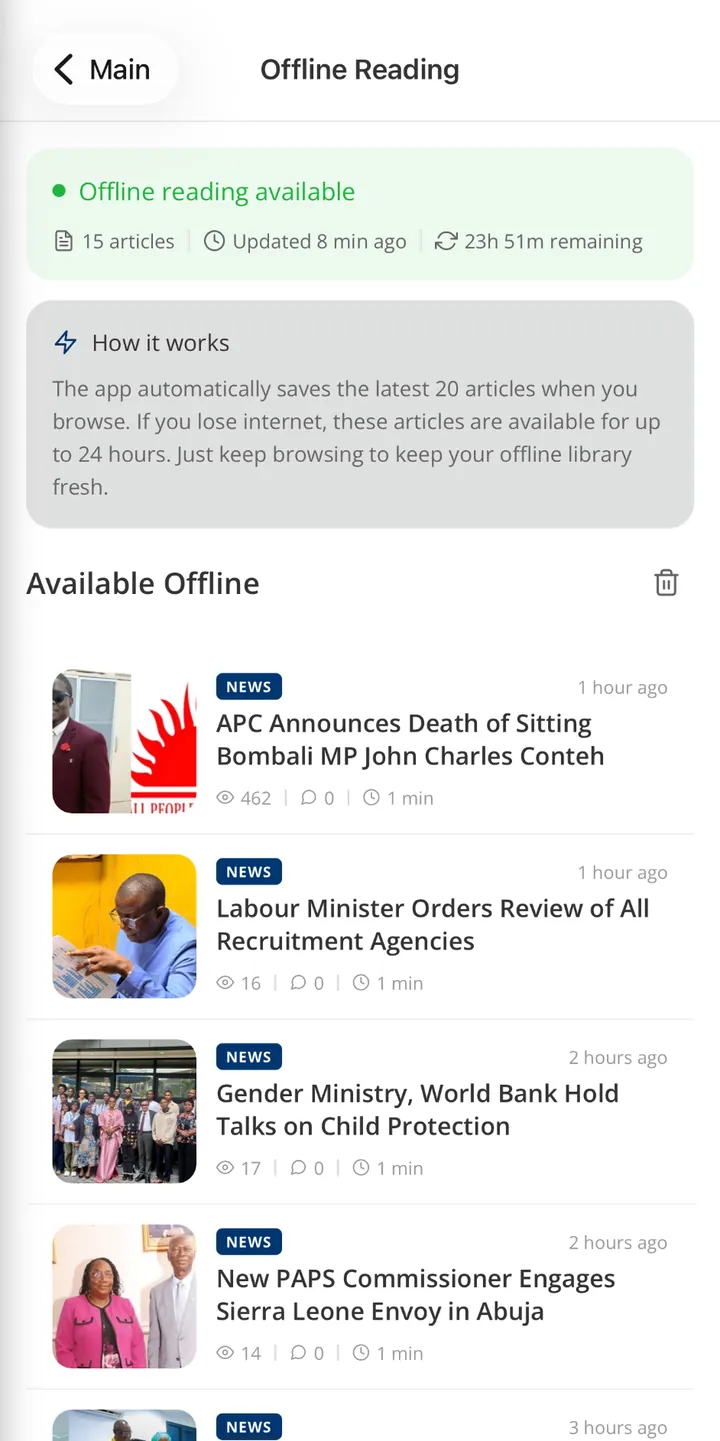 Offline reading