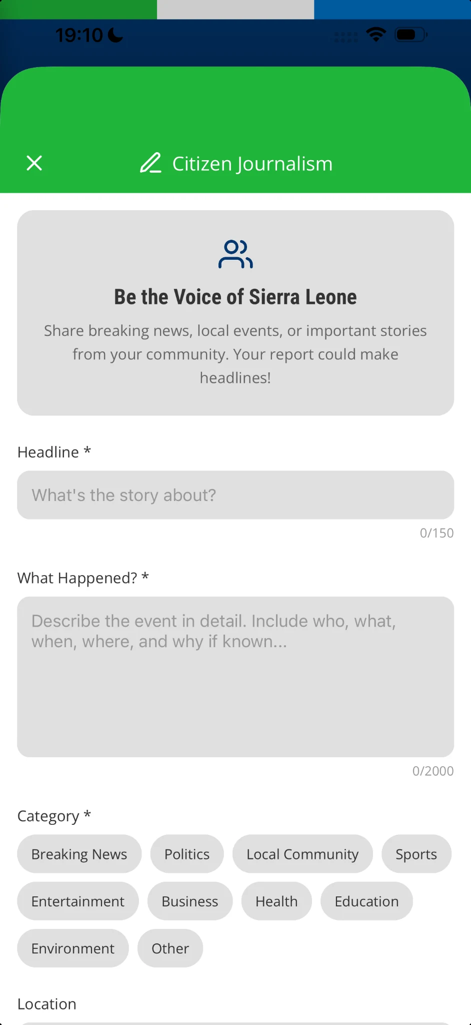 Citizen Journalism report form